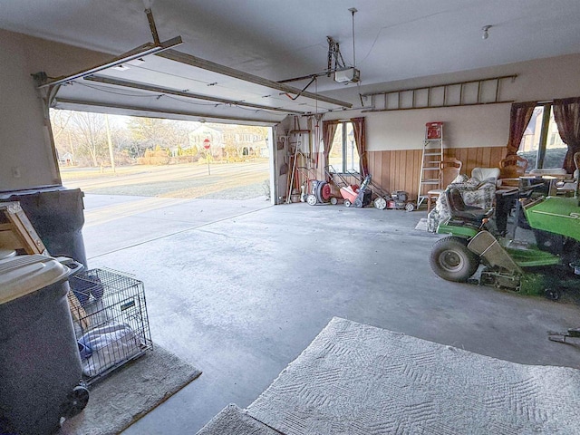 garage with a garage door opener