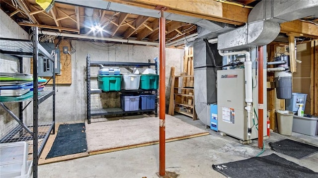 unfinished basement with heating unit