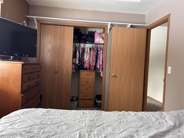 bedroom featuring carpet floors and a closet