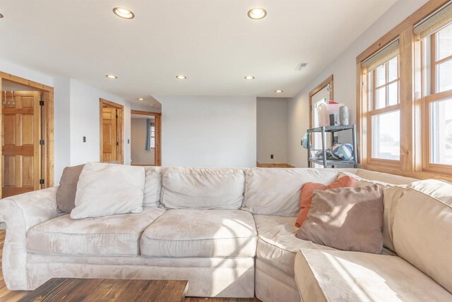 W5611 32nd St, New Lisbon, WI 53950 - living area with recessed lighting, visible vents, and wood finished floors