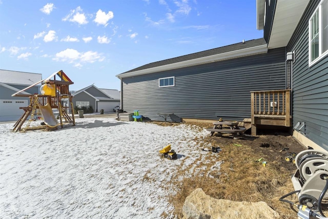 view of snow covered property