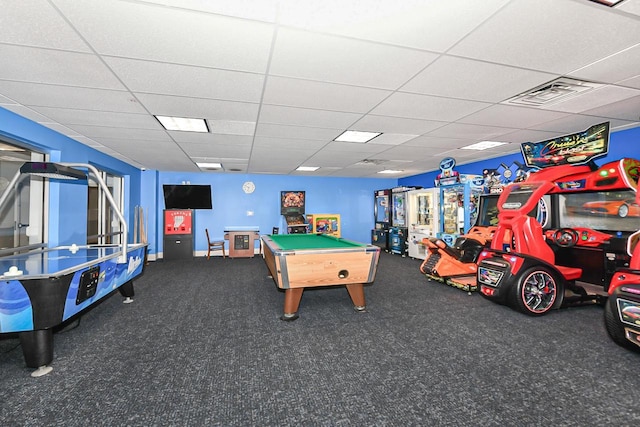 game room featuring visible vents and a drop ceiling