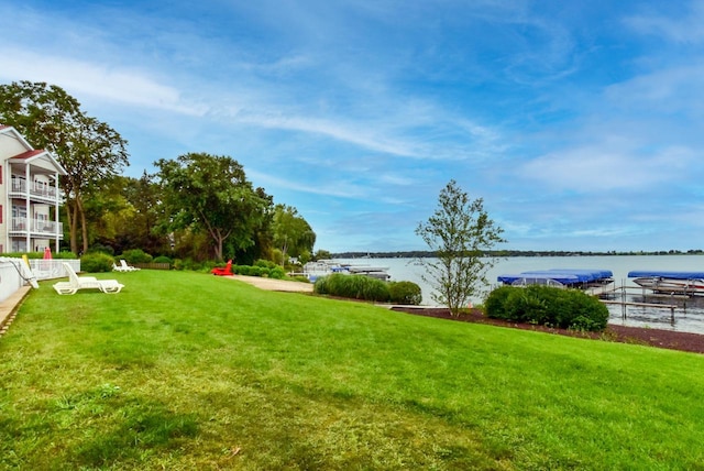 view of yard with a water view