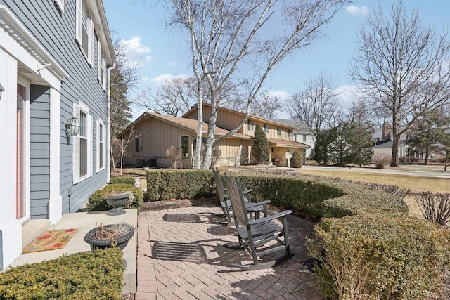 view of patio with a fire pit