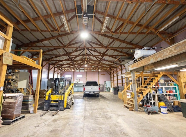 garage with metal wall