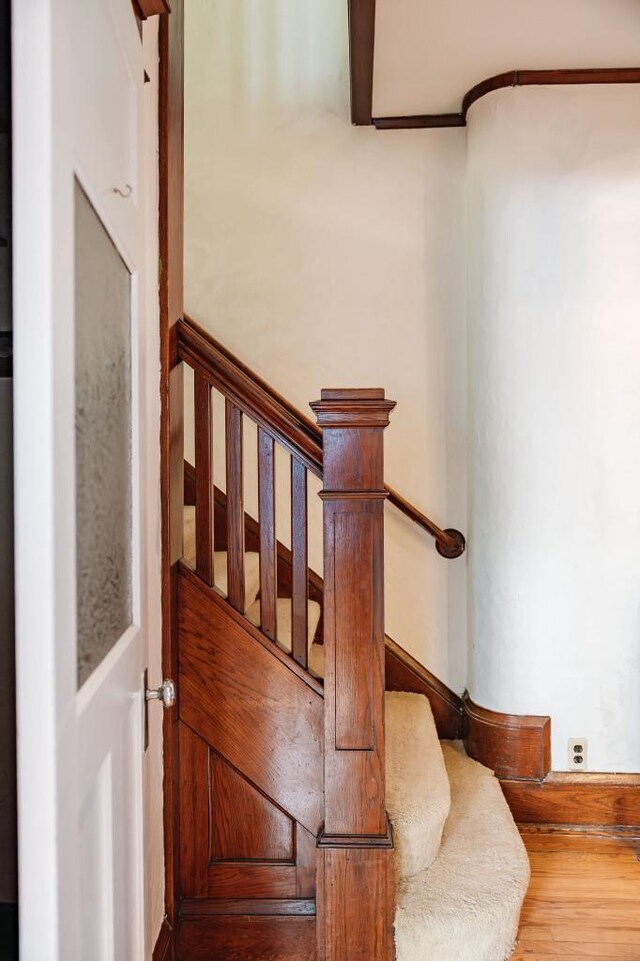 staircase featuring wood finished floors