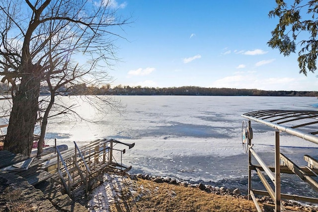 dock area featuring a water view