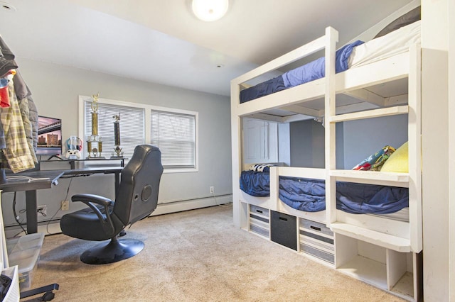 interior space with carpet floors and a baseboard radiator