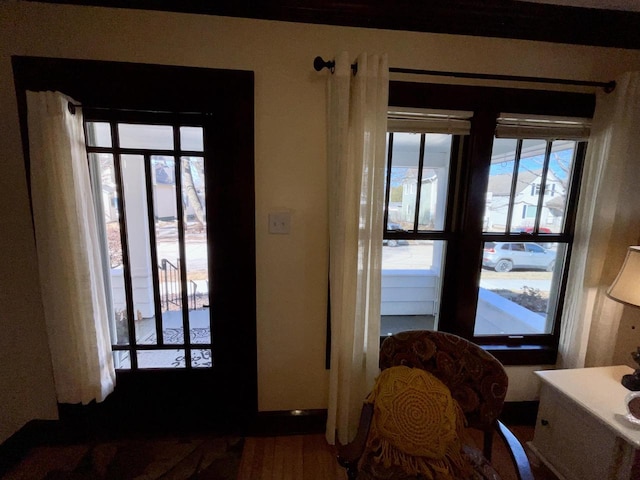 doorway featuring wood finished floors