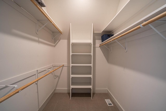 walk in closet with visible vents and carpet floors