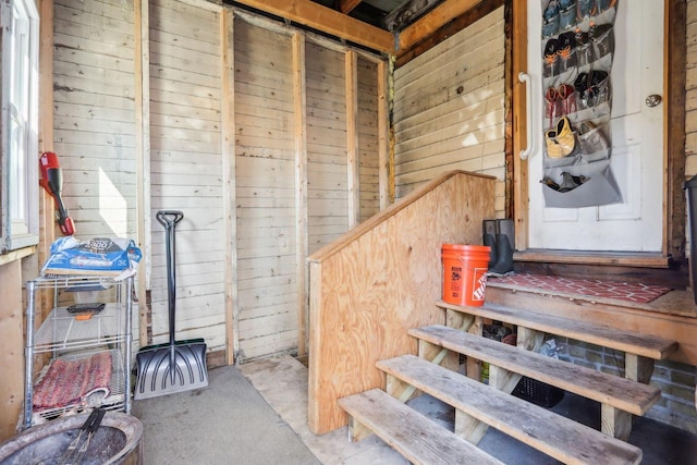 interior space with wooden walls