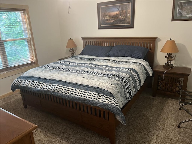 carpeted bedroom featuring multiple windows