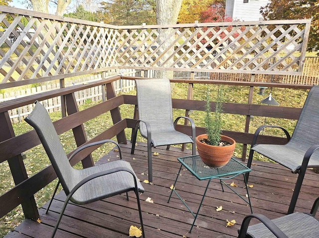 wooden terrace featuring fence