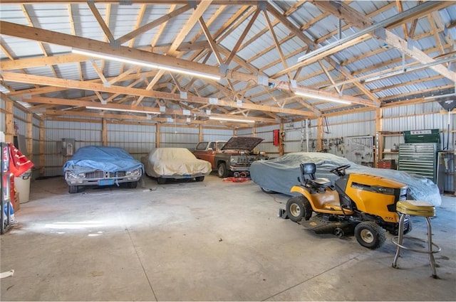 garage with metal wall