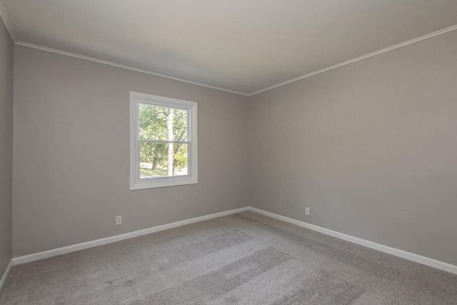 carpeted spare room with baseboards and ornamental molding