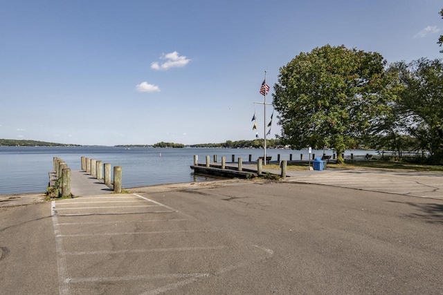 view of dock with a water view