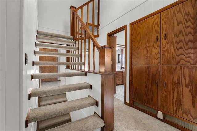 staircase with carpet flooring