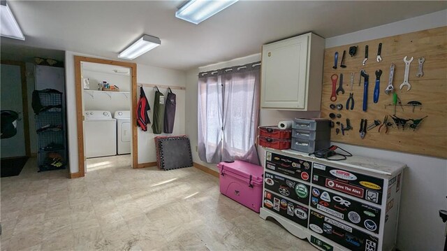 14091 W County Highway B, Hayward, WI 54843 - interior space with light floors, baseboards, and washer and dryer