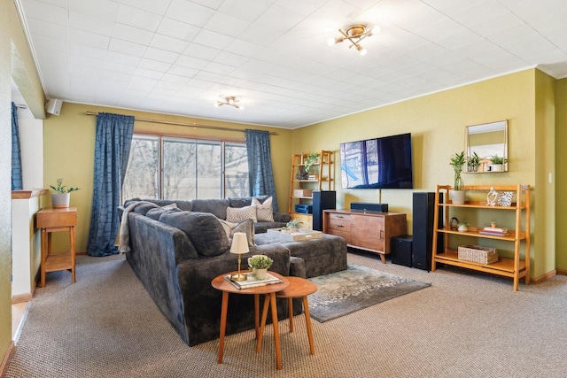 living room featuring baseboards and carpet flooring