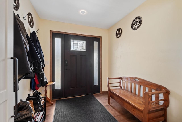 foyer entrance with wood finished floors