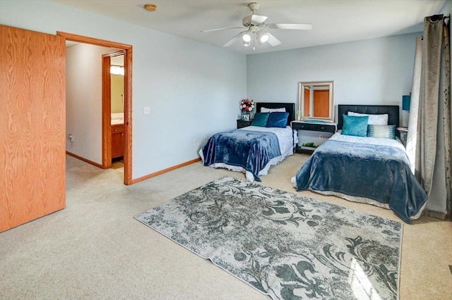 bedroom featuring baseboards, carpet floors, and ceiling fan