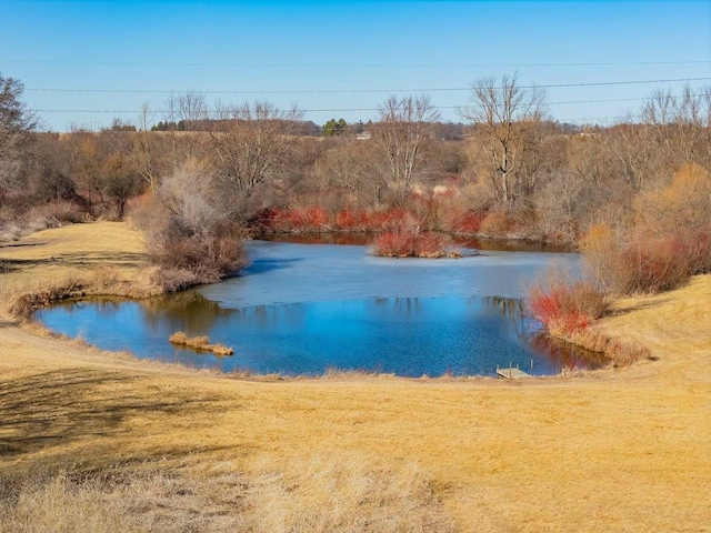 water view featuring a wooded view