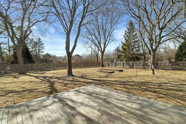 view of yard featuring a fenced backyard and a wooden deck