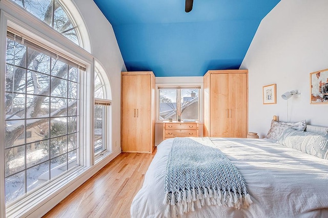 bedroom featuring vaulted ceiling and wood finished floors