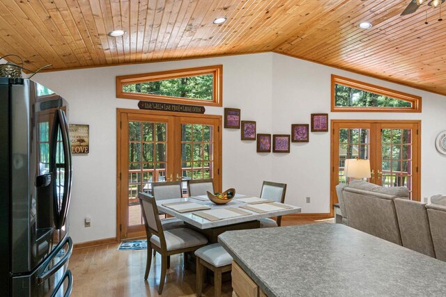 1680 N Aurora Ln, Nekoosa, WI 54457 - dining room with a wealth of natural light, french doors, light wood-type flooring, and lofted ceiling