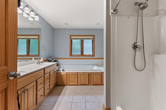 1680 N Aurora Ln, Nekoosa, WI 54457 - bathroom featuring tile patterned floors, a bath, a shower, and a wealth of natural light