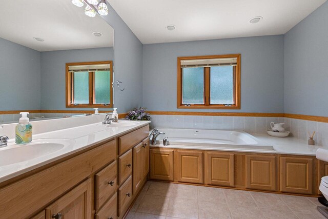 1680 N Aurora Ln, Nekoosa, WI 54457 - full bath with a bath, tile patterned floors, double vanity, and a sink
