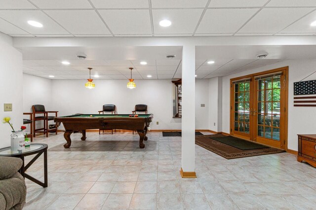 1680 N Aurora Ln, Nekoosa, WI 54457 - playroom with pool table, recessed lighting, french doors, and baseboards