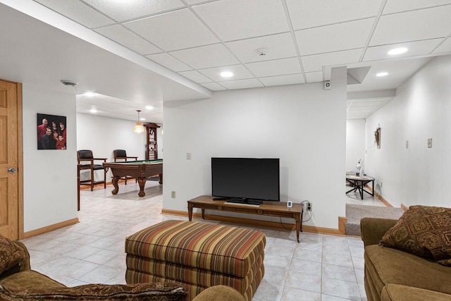 1680 N Aurora Ln, Nekoosa, WI 54457 - living area featuring pool table, a paneled ceiling, and baseboards
