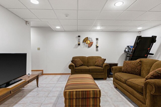 1680 N Aurora Ln, Nekoosa, WI 54457 - living area featuring light tile patterned floors, recessed lighting, baseboards, and a drop ceiling