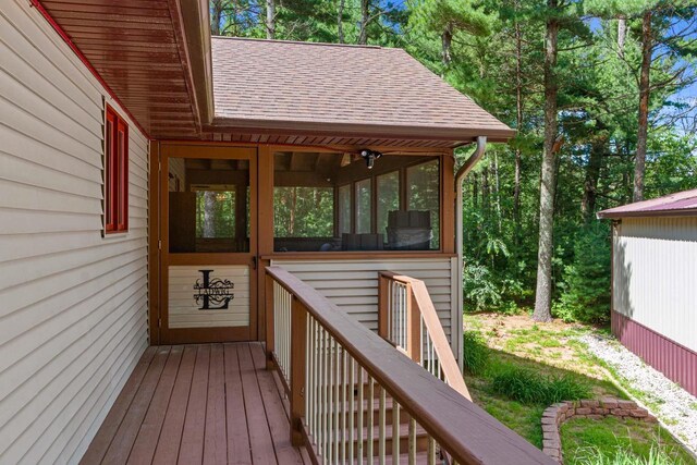 1680 N Aurora Ln, Nekoosa, WI 54457 - wooden terrace featuring a sunroom
