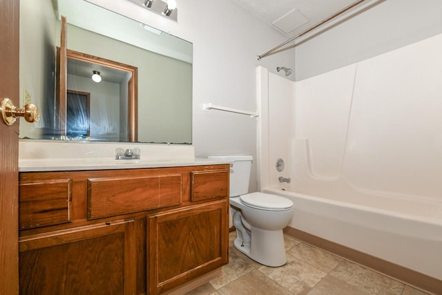 full bathroom featuring vanity, shower / bathing tub combination, and toilet