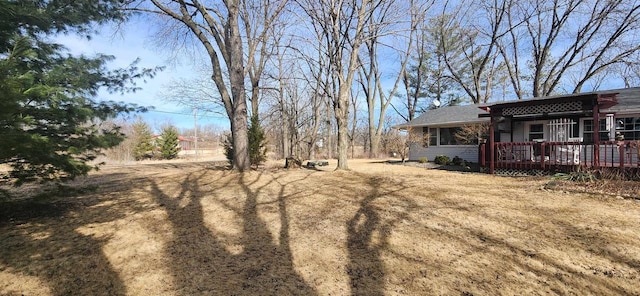 view of yard with a wooden deck