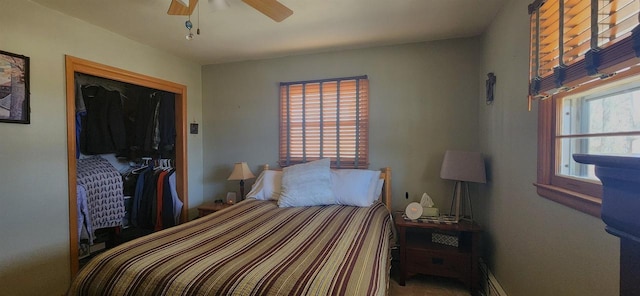 bedroom featuring a closet and ceiling fan