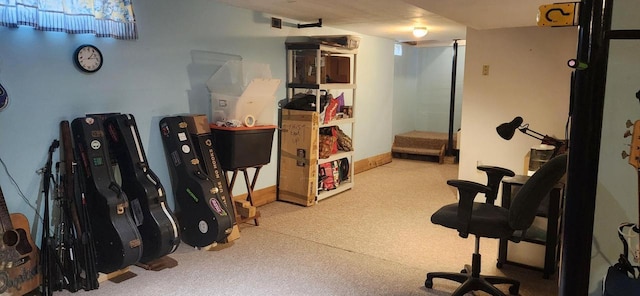 finished basement featuring stairway and visible vents