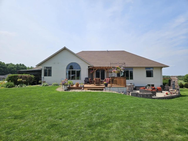 rear view of property featuring a patio, a lawn, a deck, and a pergola