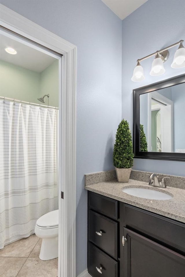 784 Westbridge Trl, Waunakee, WI 53597 - bathroom featuring tile patterned floors, curtained shower, toilet, and vanity
