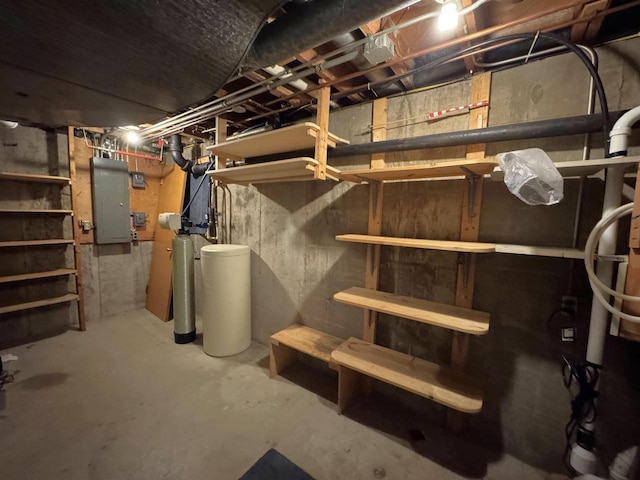 unfinished basement with electric panel