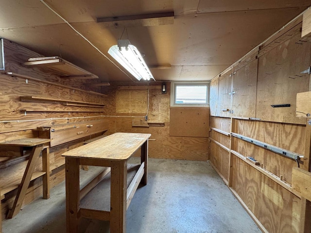 basement featuring a workshop area