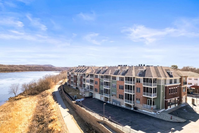 exterior space with a water view