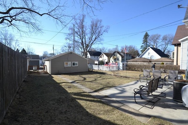 view of yard featuring cooling unit, a patio, and a fenced backyard