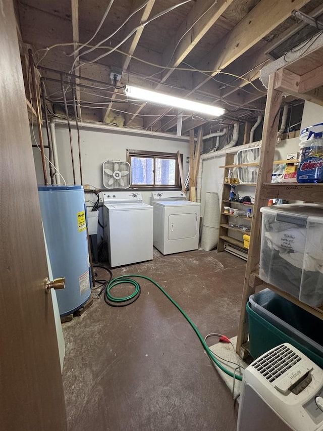 below grade area with water heater and independent washer and dryer