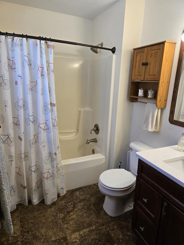 full bathroom with vanity, toilet, and shower / tub combo