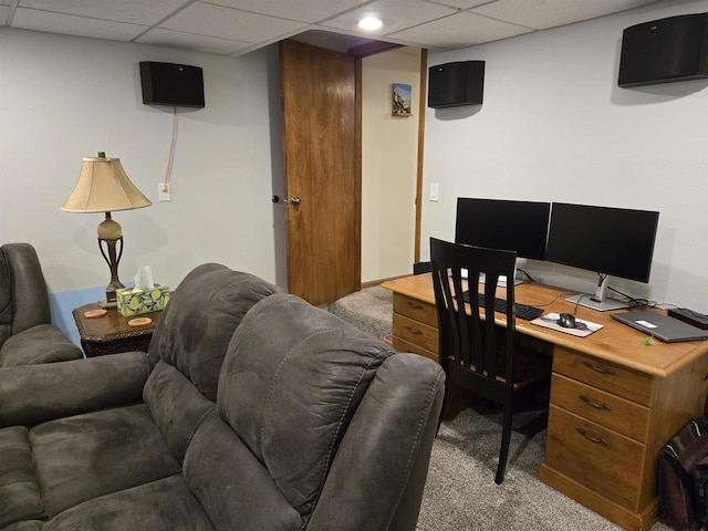 office with a paneled ceiling and carpet floors