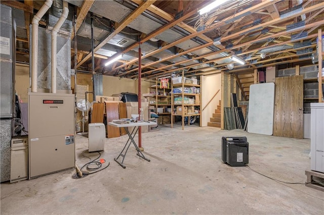 unfinished basement featuring stairs