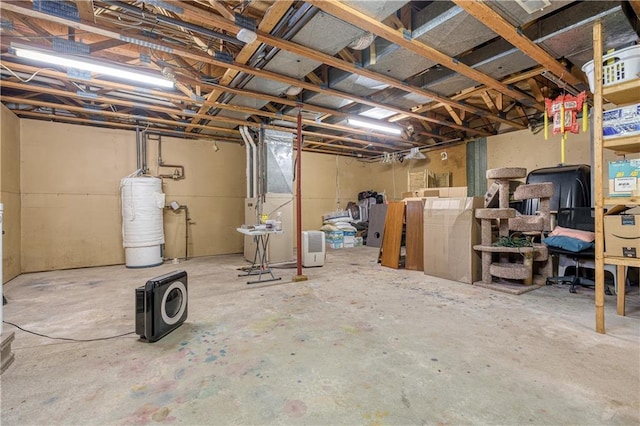 basement featuring water heater